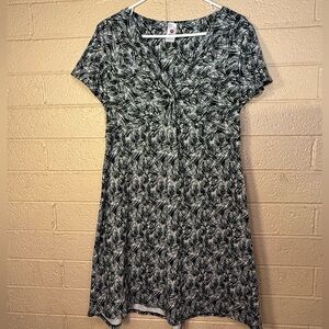 Soybu Black and White Leaf Print Midi Dress